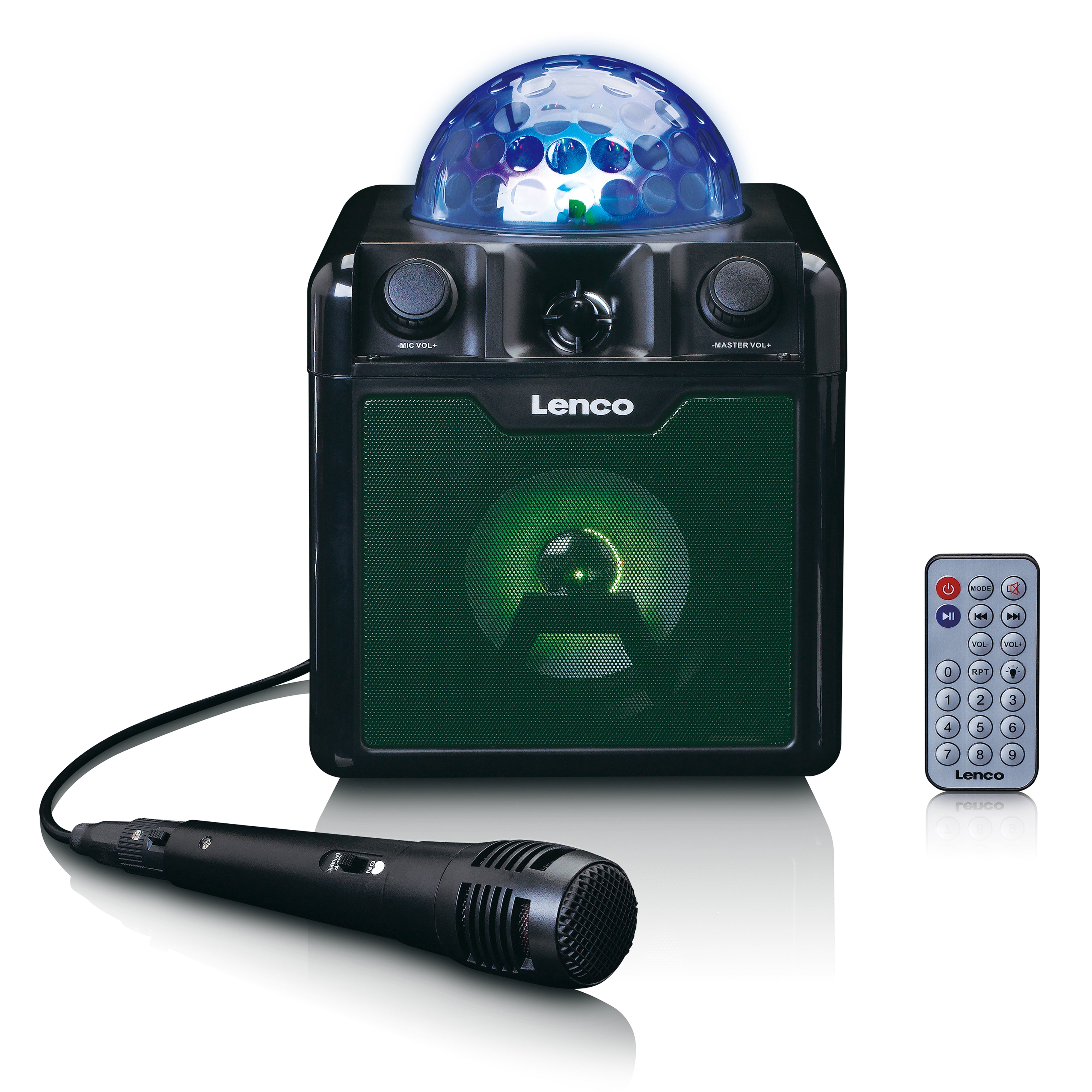 LENCO BTC-050BK - Bluetooth® speaker with lights, USB, SD, RC, MIC, AC –  Lenco-Catalog