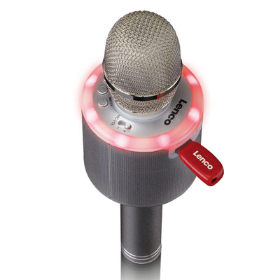 LENCO BMC-085SI - Karaoke microphone with Bluetooth®, speaker and lighting - silver