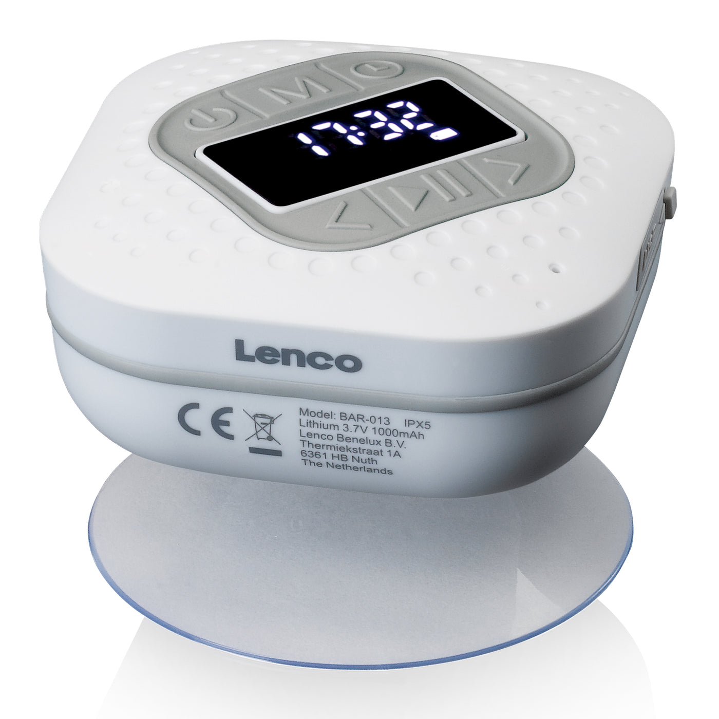 LENCO BAR-013WH - Waterproof bath and kitchen FM radio with Bluetooth® and timer - White