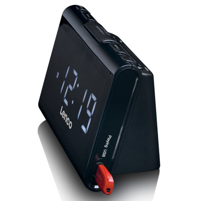 LENCO CR-525BK - Radiobudzik FM z odtwarzaczem USB i ładowarką USB - Czarny