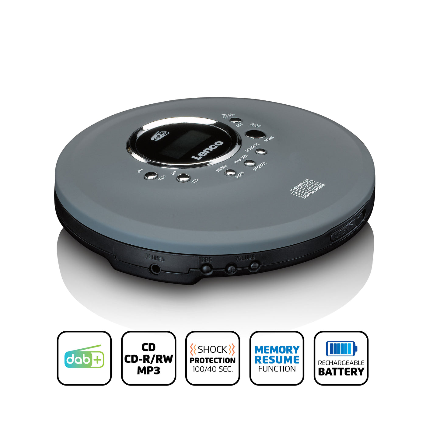 LENCO CD-400GY - Portable CD/ MP3 player for CD, CD-R, CD-RW