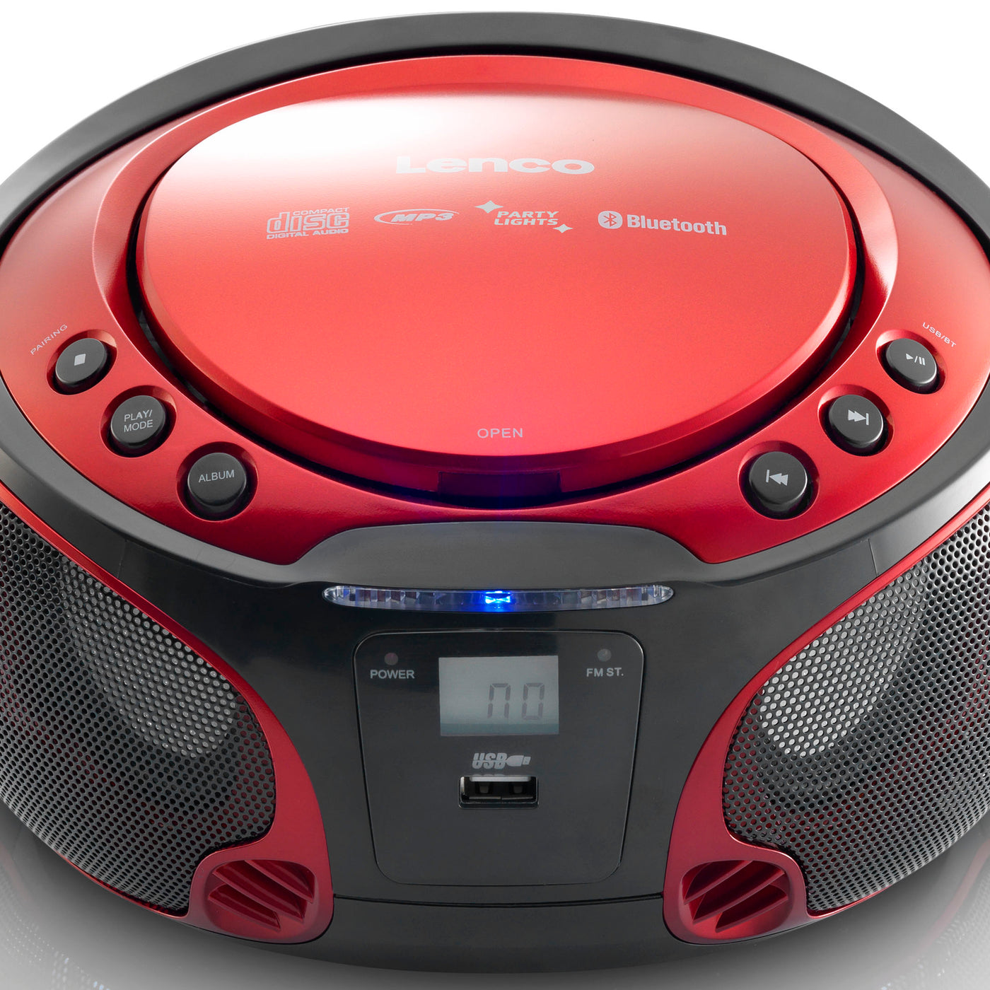 LENCO SCD-550RD - Portable FM Radio CD/MP3/USB/Bluetooth® player with LED lighting - Red