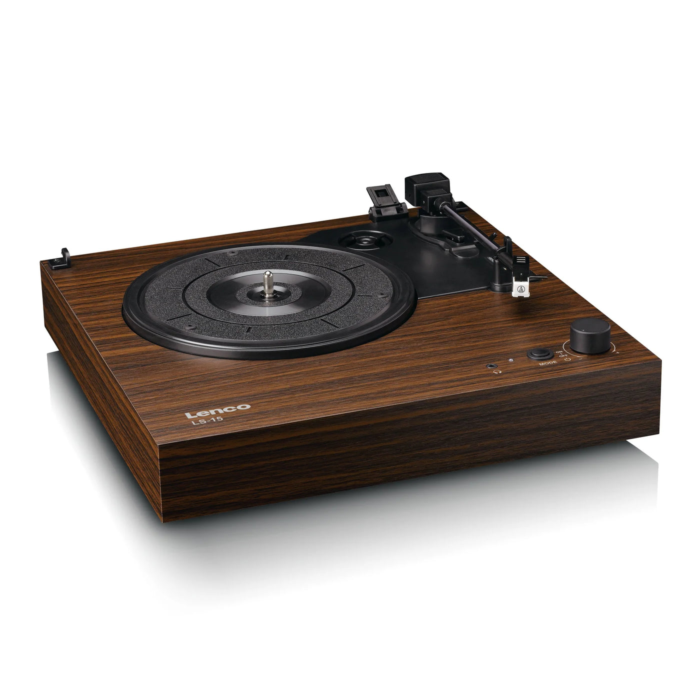 LENCO LS-15WD – Turntable with Bluetooth®, Two Built-In Speakers, and AT3600L Cartridge – Wood Finish