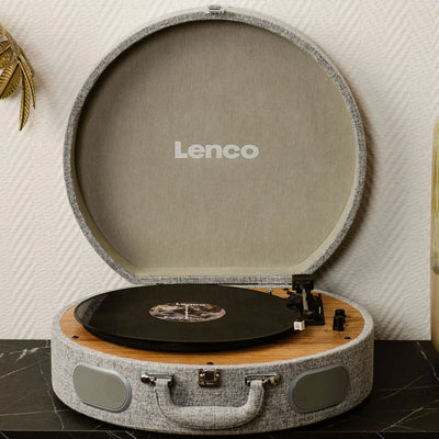 LENCO LS-66GY – Wooden Retro Turntable with Built-In Speakers, Bluetooth®, and AT3600L Cartridge – Grey
