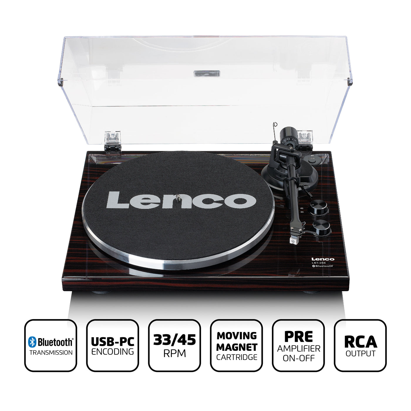 LENCO LBT-288WA - Turntable with Bluetooth® transmission, dark brown