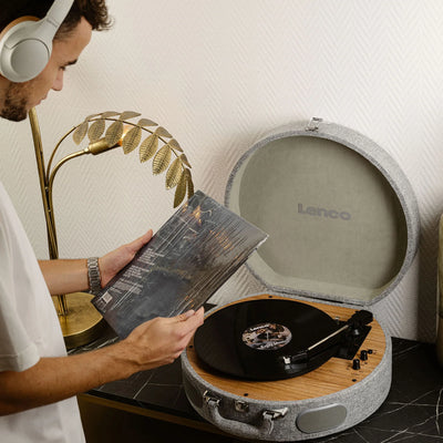 LENCO LS-66GY – Wooden Retro Turntable with Built-In Speakers, Bluetooth®, and AT3600L Cartridge – Grey