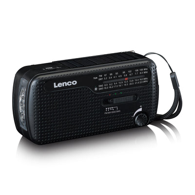 LENCO MCR-112BK - Portable hand crank emergency radio, flashlight and power bank in one - Black