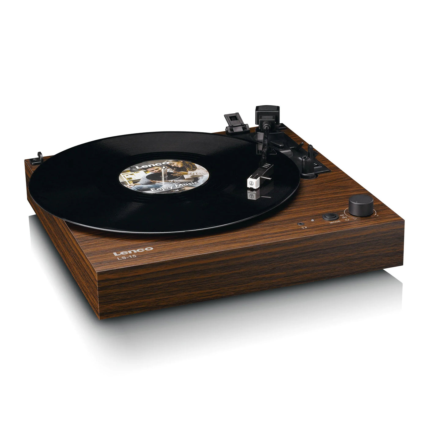 LENCO LS-15WD – Turntable with Bluetooth®, Two Built-In Speakers, and AT3600L Cartridge – Wood Finish