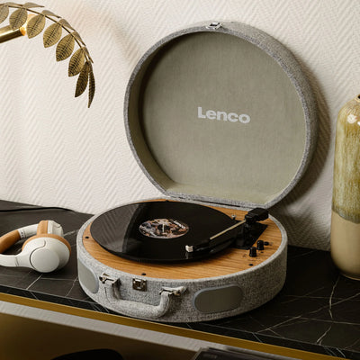 LENCO LS-66GY – Wooden Retro Turntable with Built-In Speakers, Bluetooth®, and AT3600L Cartridge – Grey