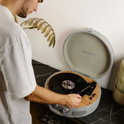 LENCO LS-66GY – Wooden Retro Turntable with Built-In Speakers, Bluetooth®, and AT3600L Cartridge – Grey