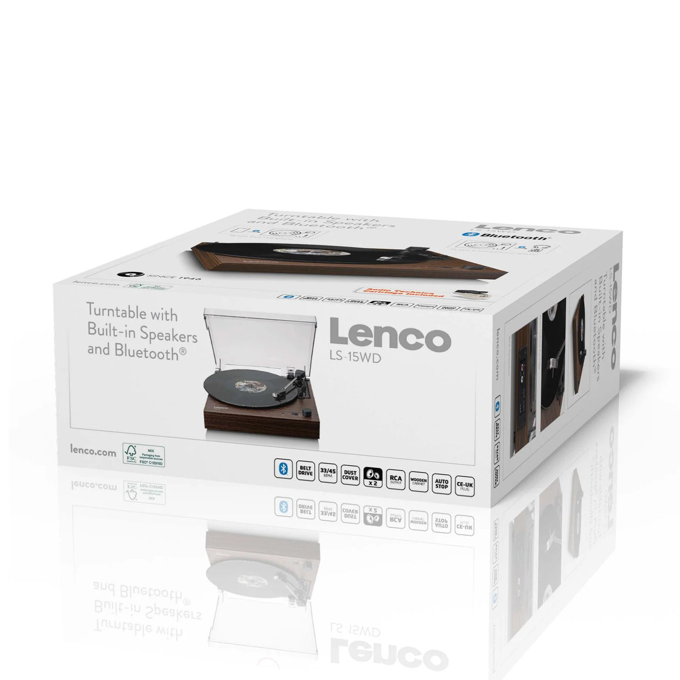LENCO LS-15WD – Turntable with Bluetooth®, Two Built-In Speakers, and AT3600L Cartridge – Wood Finish
