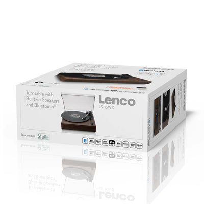 LENCO LS-15WD – Turntable with Bluetooth®, Two Built-In Speakers, and AT3600L Cartridge – Wood Finish