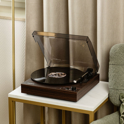 LENCO LS-15WD – Turntable with Bluetooth®, Two Built-In Speakers, and AT3600L Cartridge – Wood Finish