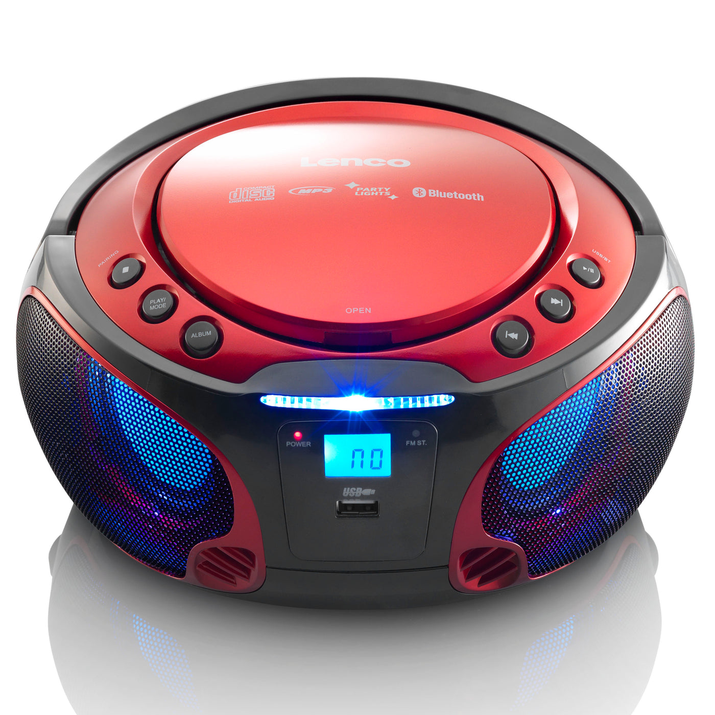LENCO SCD-550RD - Przenośne radio FM Odtwarzacz CD/MP3/USB/Bluetooth® z oświetleniem LED - Czerwony