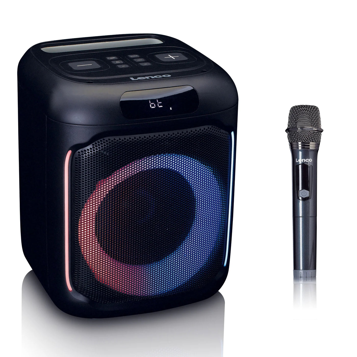 LENCO PA-101BK – Bluetooth® Party Speaker with LED Light Effects – 100W RMS, USB, 14-Hour Battery Life – Black