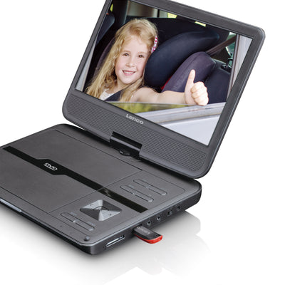 LENCO DVP-1046BK - 2x 10-inch portable DVD player with rechargeable battery, two headphones, and two mounting brackets for the car - Black