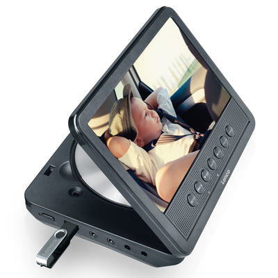 LENCO MES-212 - Przenośny odtwarzacz DVD 7" z podwójnym wyświetlaczem i portem USB - Czarny