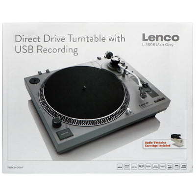 LENCO L-3808 Matt Grey - Direct drive turntable with USB / PC Encoding - Matt Grey