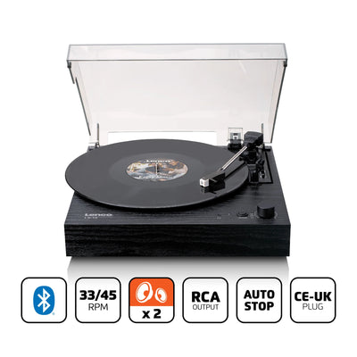 LENCO LS-15BK – Turntable with Bluetooth®, Two Built-In Speakers, and AT3600L Cartridge – Black