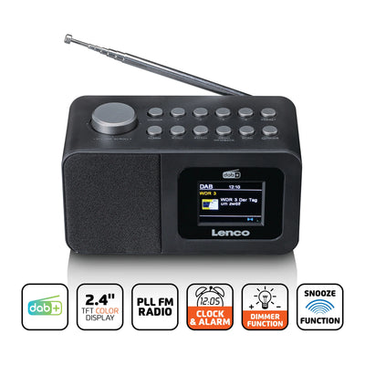 LENCO CR-625BK – DAB+/FM Clock Radio with Color Display, Sleep Timer, and Dual Alarm Function – Black