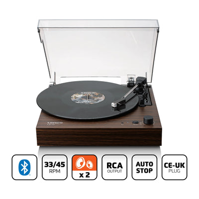 LENCO LS-15WD – Turntable with Bluetooth®, Two Built-In Speakers, and AT3600L Cartridge – Wood Finish