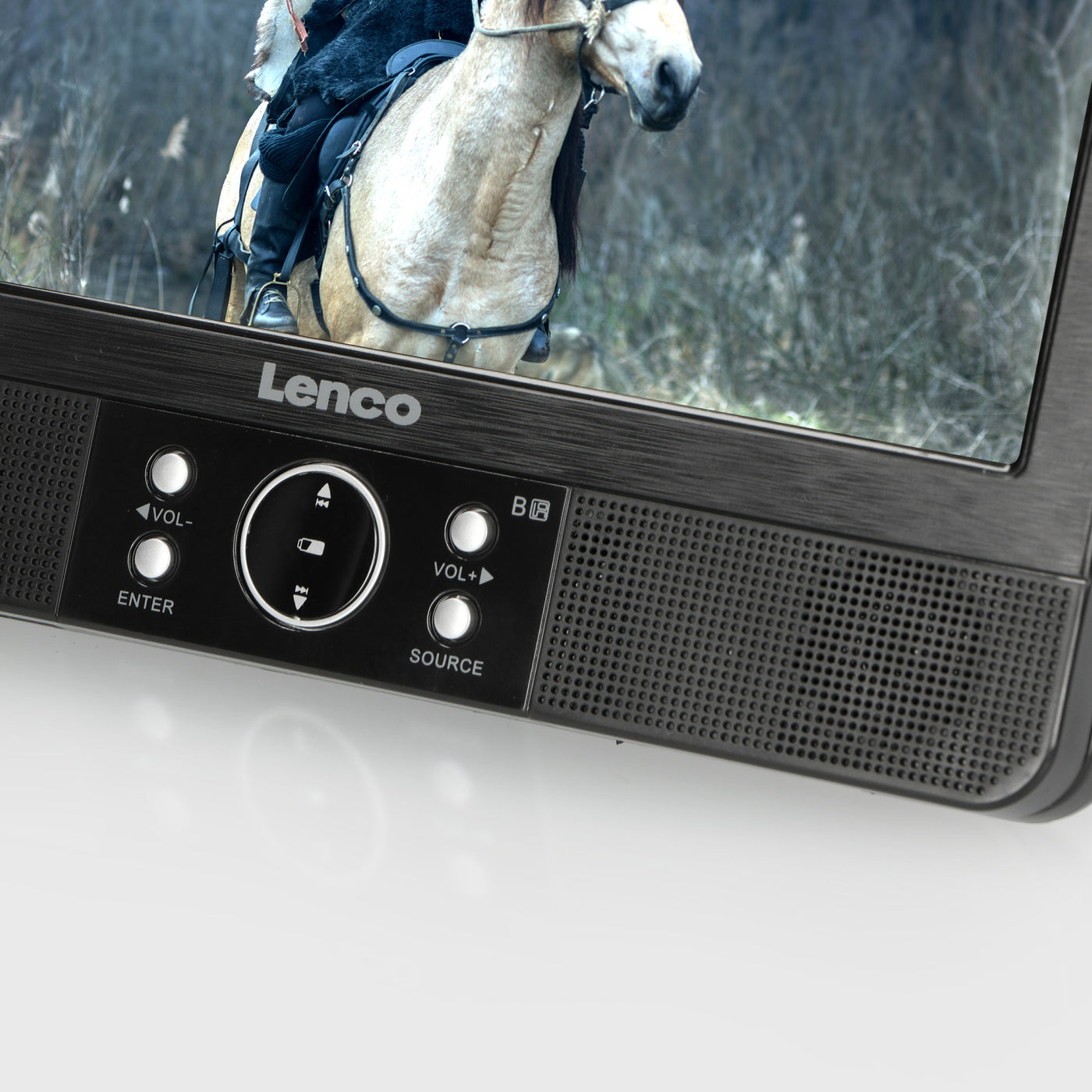 LENCO DVP-939 - Przenośny odtwarzacz DVD 2x9" z USB, SD, zintegrowaną baterią, 2x słuchawkami i 2x uchwytem - Czarny