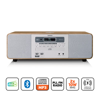 LENCO DAR-251WDWH - Radio stereo DAB+/FM, CD, 2 USB, Bluetooth®, QI i pilot - Drewno/Biały