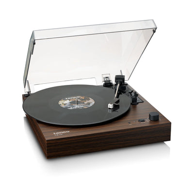 LENCO LS-15WD – Turntable with Bluetooth®, Two Built-In Speakers, and AT3600L Cartridge – Wood Finish