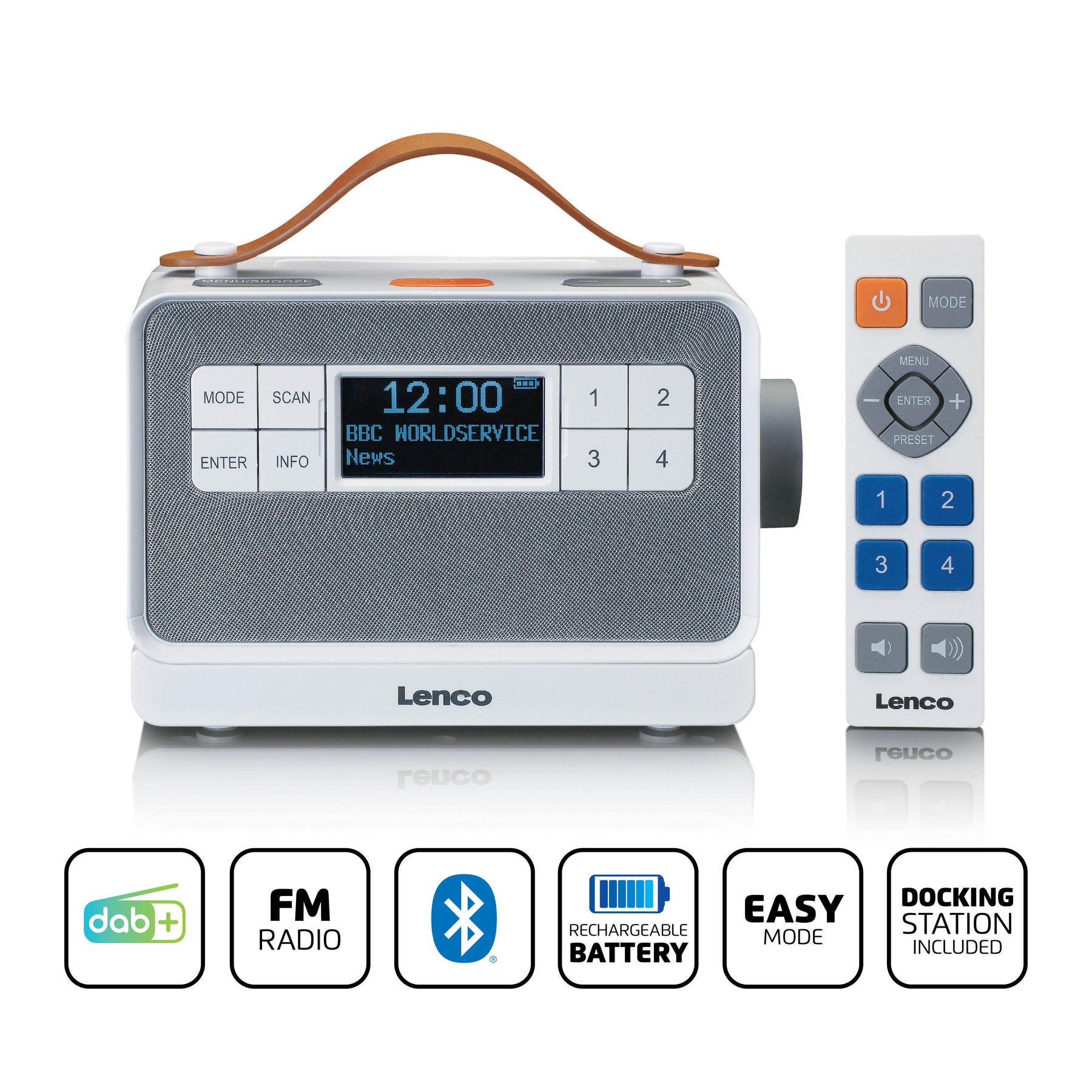LENCO PDR-065WH - Portable senior FM/DAB+ radio with big buttons and \