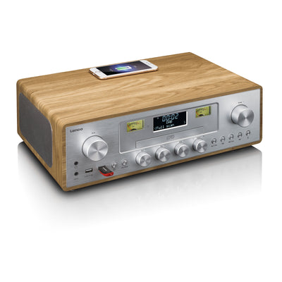 LENCO DAR-281WDSI - DAB+/FM radio with CD player, USB, Bluetooth® and wireless charging point - Wood/Silver