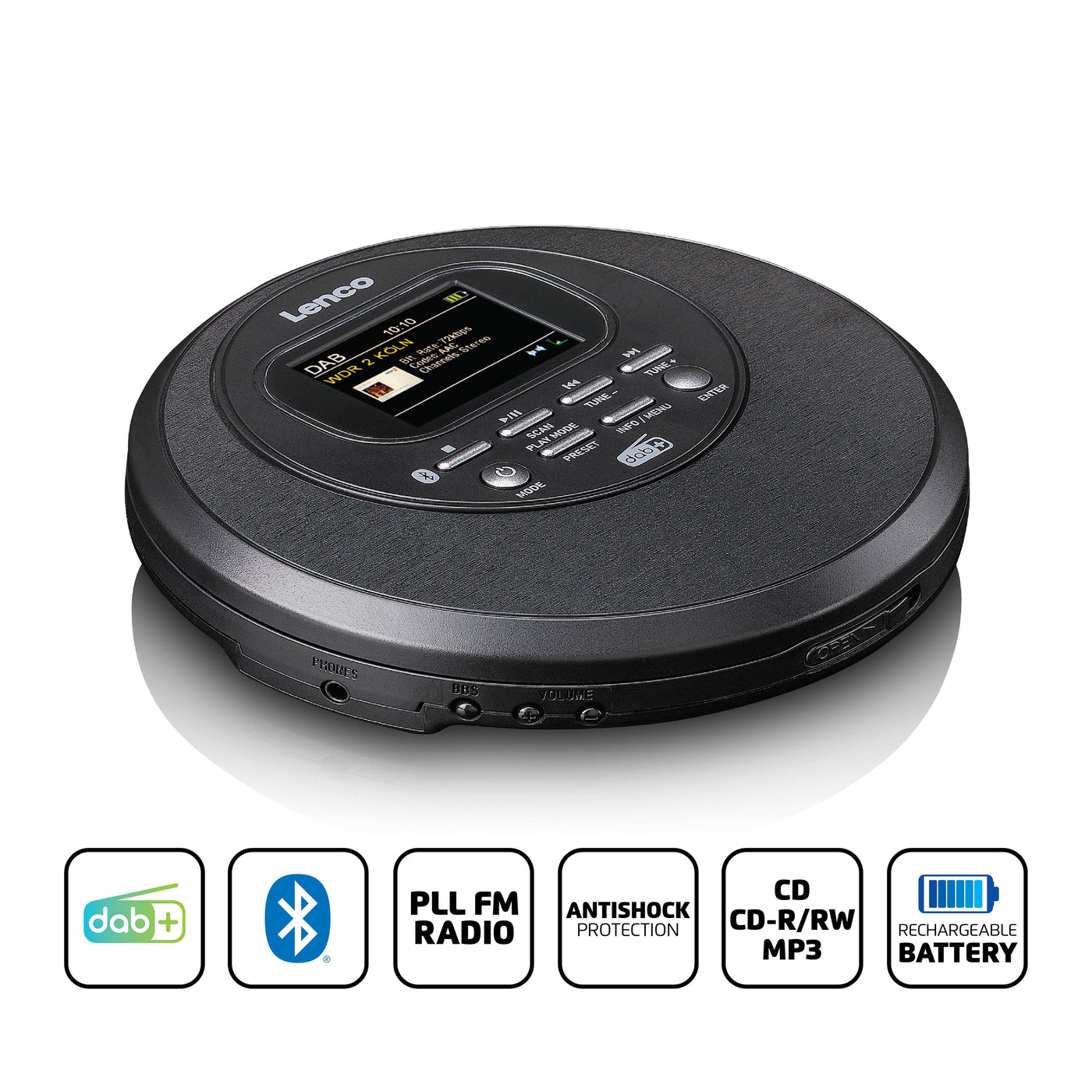 LENCO CD-500BK - Przenośny odtwarzacz CD z radiem DAB+/FM i Bluetooth® - Czarny