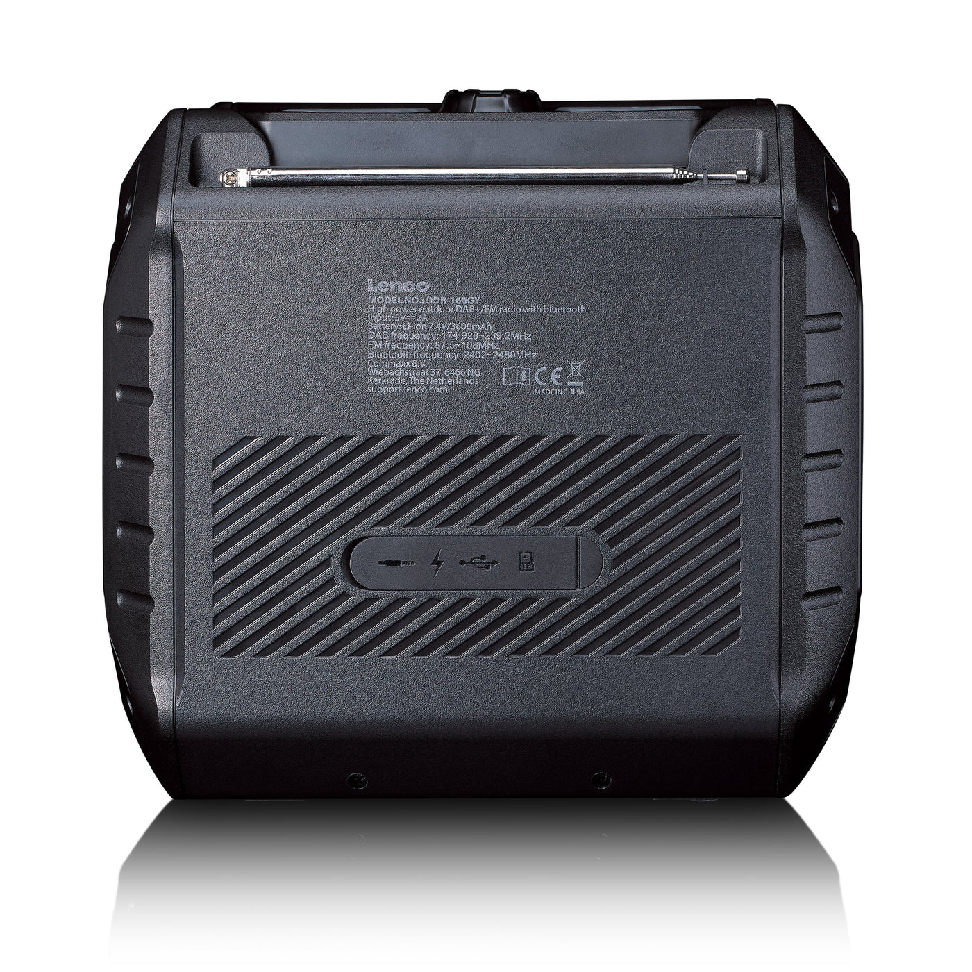 LENCO ODR-160GY – Powerful Portable Outdoor DAB+/FM Radio with Bluetooth® – IPX5 Water-Resistant – Grey