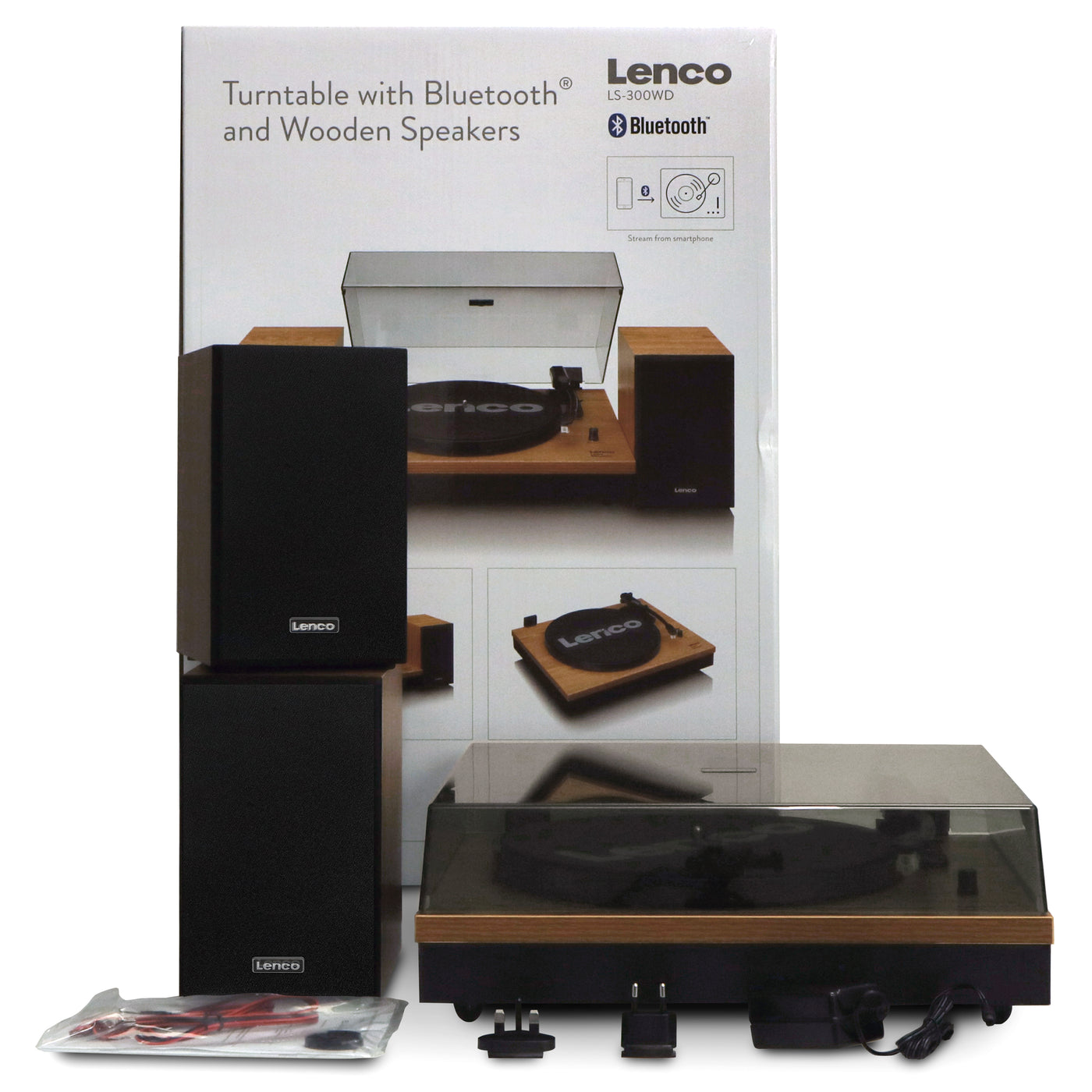 LENCO LS-300WD - Gramofon z Bluetooth® i dwoma osobnymi głośnikami, drewno