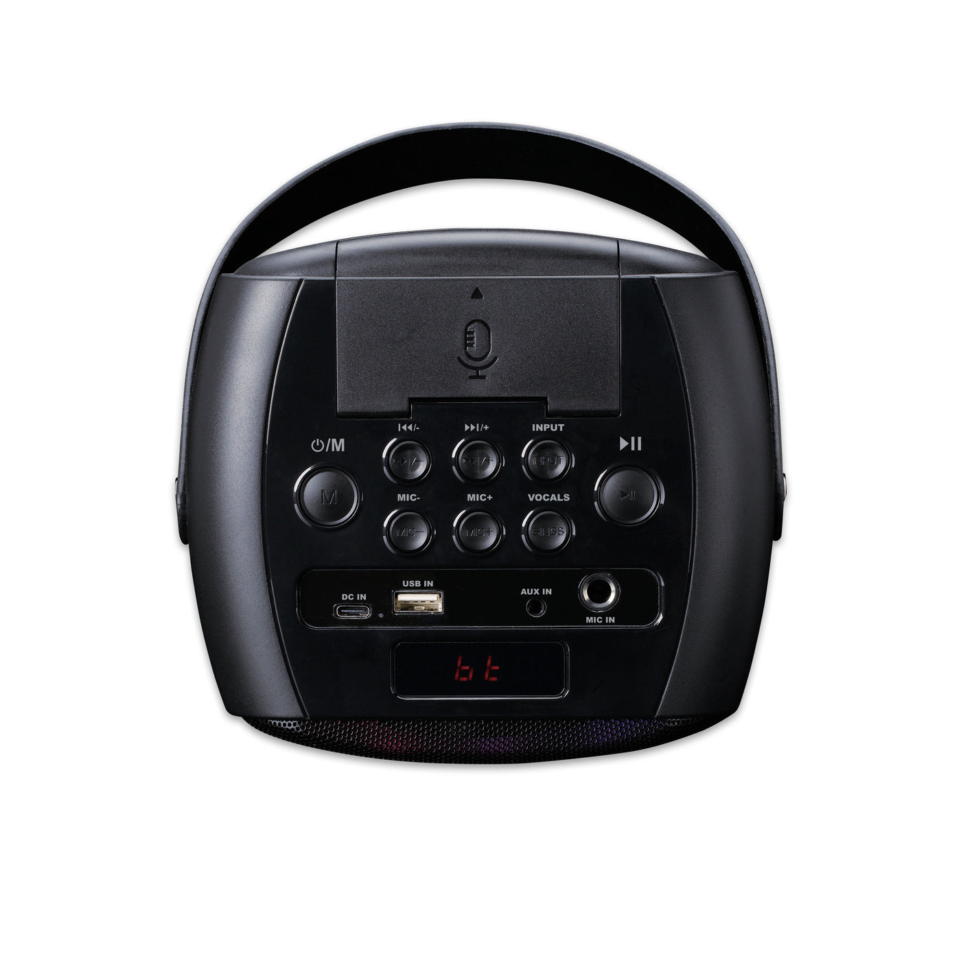 LENCO BTC-060BK - Karaoke system with Bluetooth®, rechargeable battery, wireless karaoke microphone, and disco LED lighting - Black