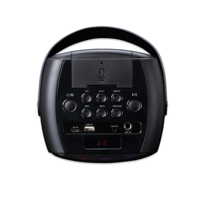 LENCO BTC-060BK - Zestaw do karaoke z Bluetooth®, akumulatorem, bezprzewodowym mikrofonem do karaoke i oświetleniem dyskotekowym LED - Czarny