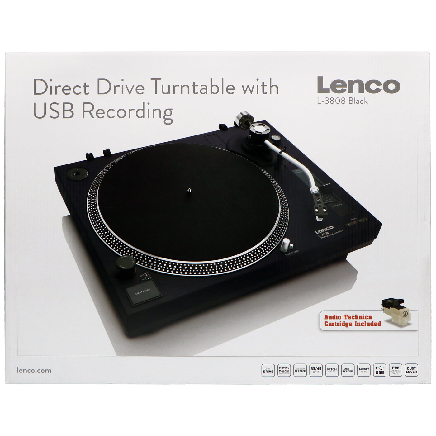 LENCO L-3808 Czarny - Gramofon z napędem bezpośrednim i kodowaniem USB / PC - Czarny