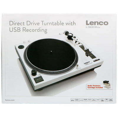 LENCO L-3808 White - Direct drive turntable with USB / PC Encoding - White