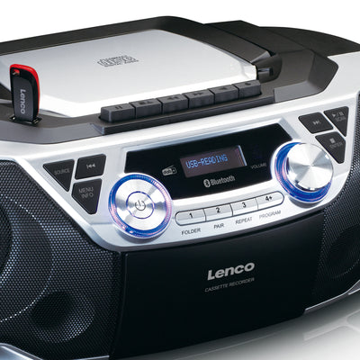 LENCO SCD-720SI - Portable Boombox with DAB+/FM radio, Bluetooth®, CD, Casette Recorder and USB player - Silver