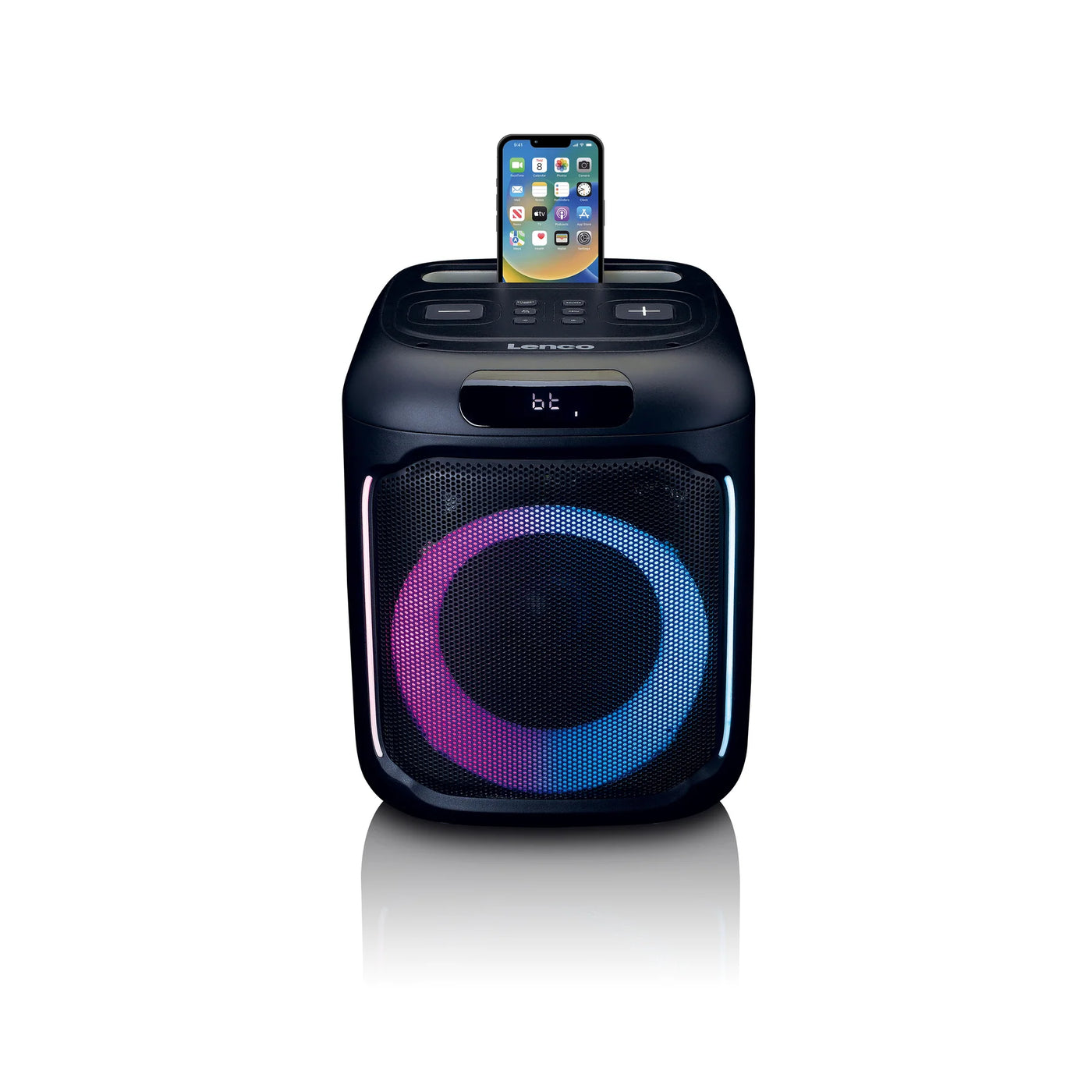 LENCO PA-101BK – Bluetooth® Party Speaker with LED Light Effects – 100W RMS, USB, 14-Hour Battery Life – Black