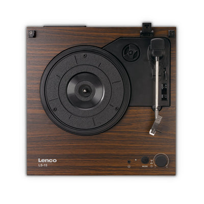 LENCO LS-15WD – Turntable with Bluetooth®, Two Built-In Speakers, and AT3600L Cartridge – Wood Finish