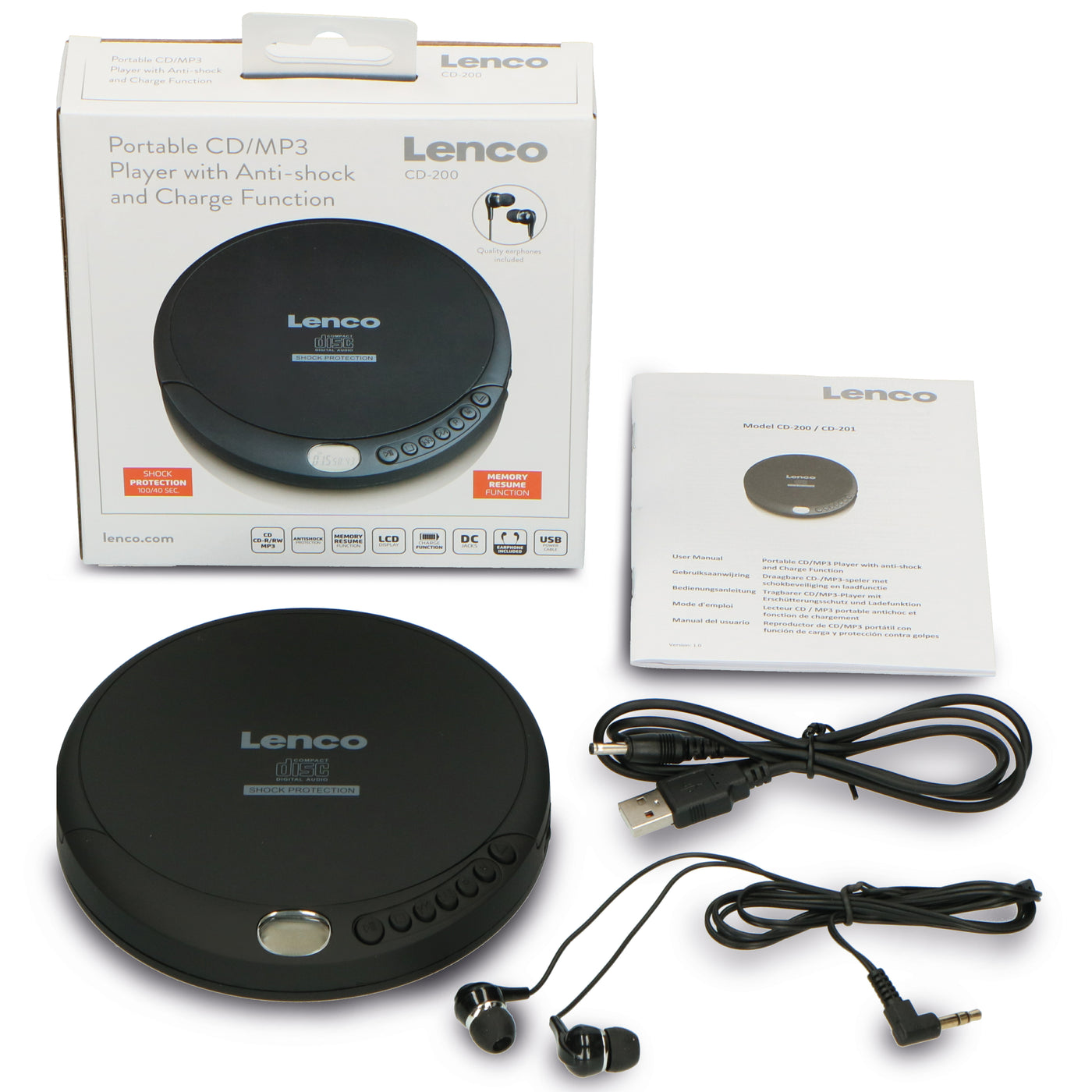 LENCO CD-200 - Przenośny odtwarzacz CD z zabezpieczeniem przeciwwstrząsowym - Czarny