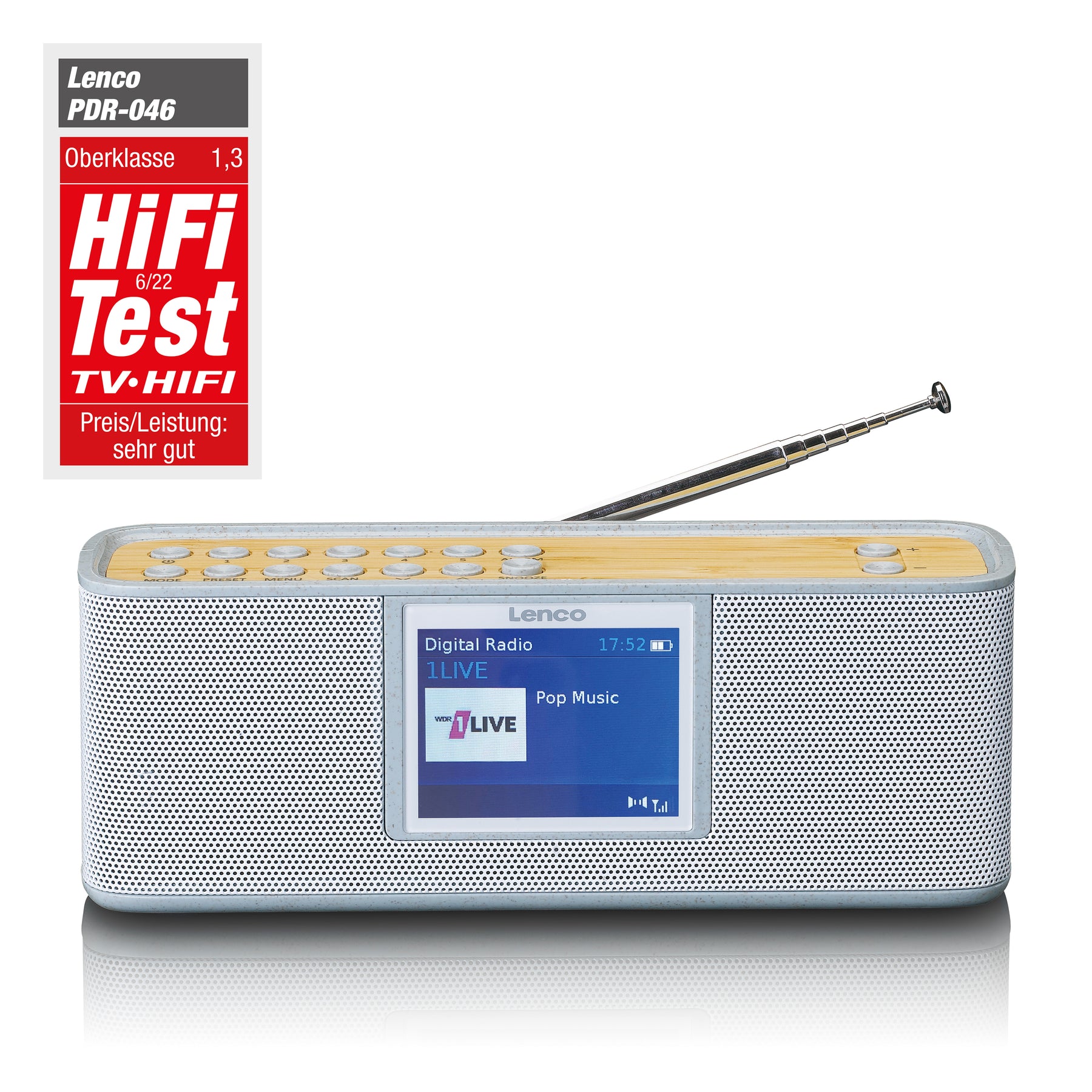 LENCO PDR-046GY - Eco DAB+ radio met Bluetooth® 5.0, white/bamboo – Lenco -Catalog | CD-Radiorecorder