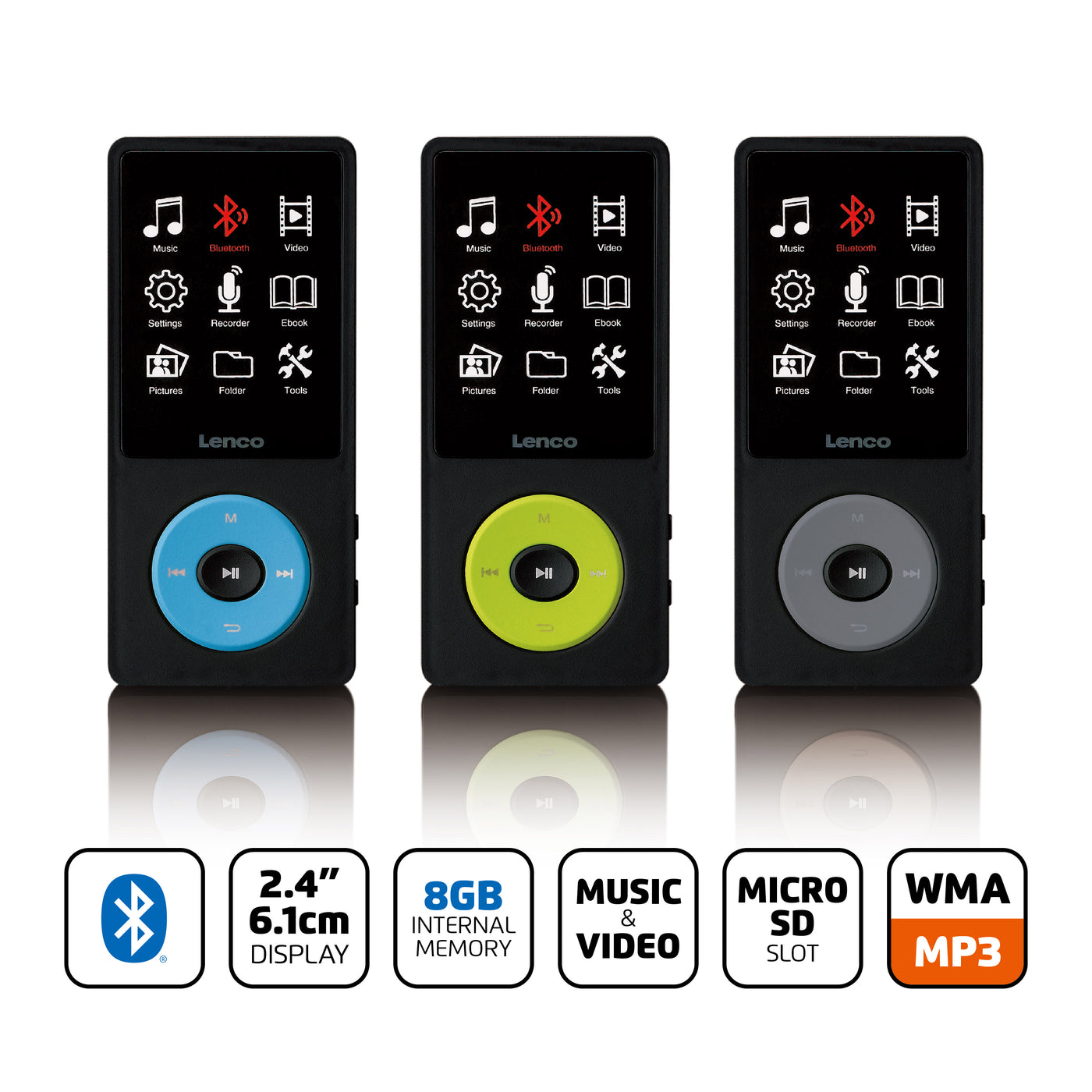 LENCO Xemio-860BU - Odtwarzacz MP3/MP4 z Bluetooth® i pamięcią wewnętrzną 8GB - Niebieski