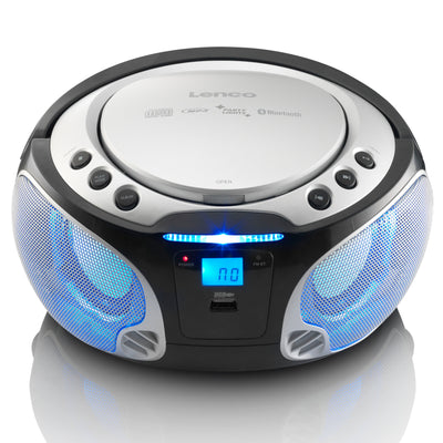 LENCO SCD-550SI - Przenośne radio FM Odtwarzacz CD/MP3/USB/Bluetooth® z oświetleniem LED - Srebrny