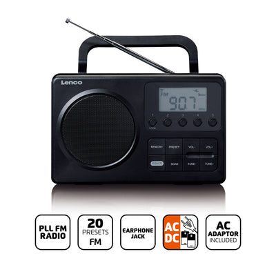 LENCO MPR-035BK - Kompaktowe przenośne radio FM z wyświetlaczem LCD - Czarne