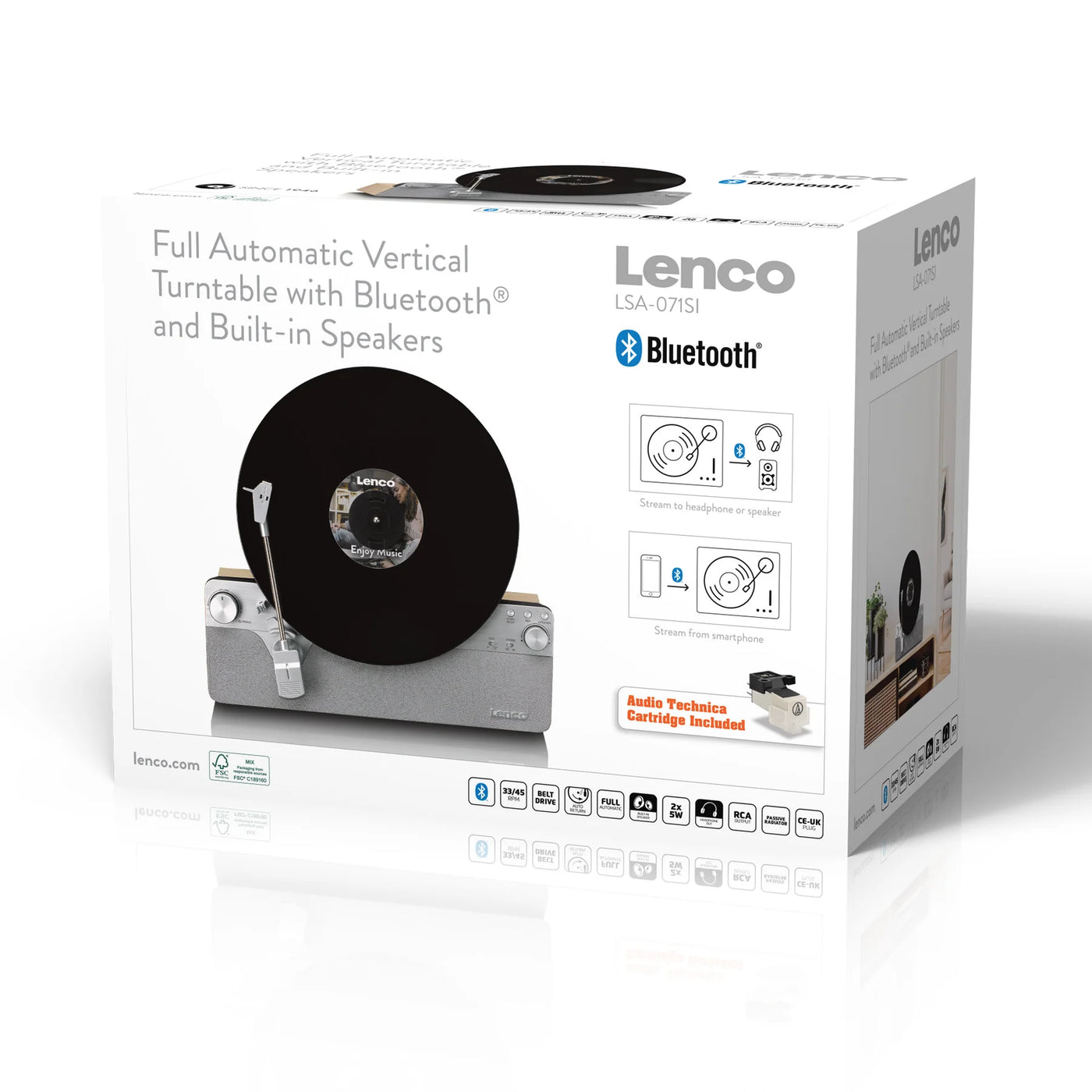 LENCO LSA-071SI – Fully Automatic Vertical Turntable with Built-in Speakers and Bluetooth® – Silver