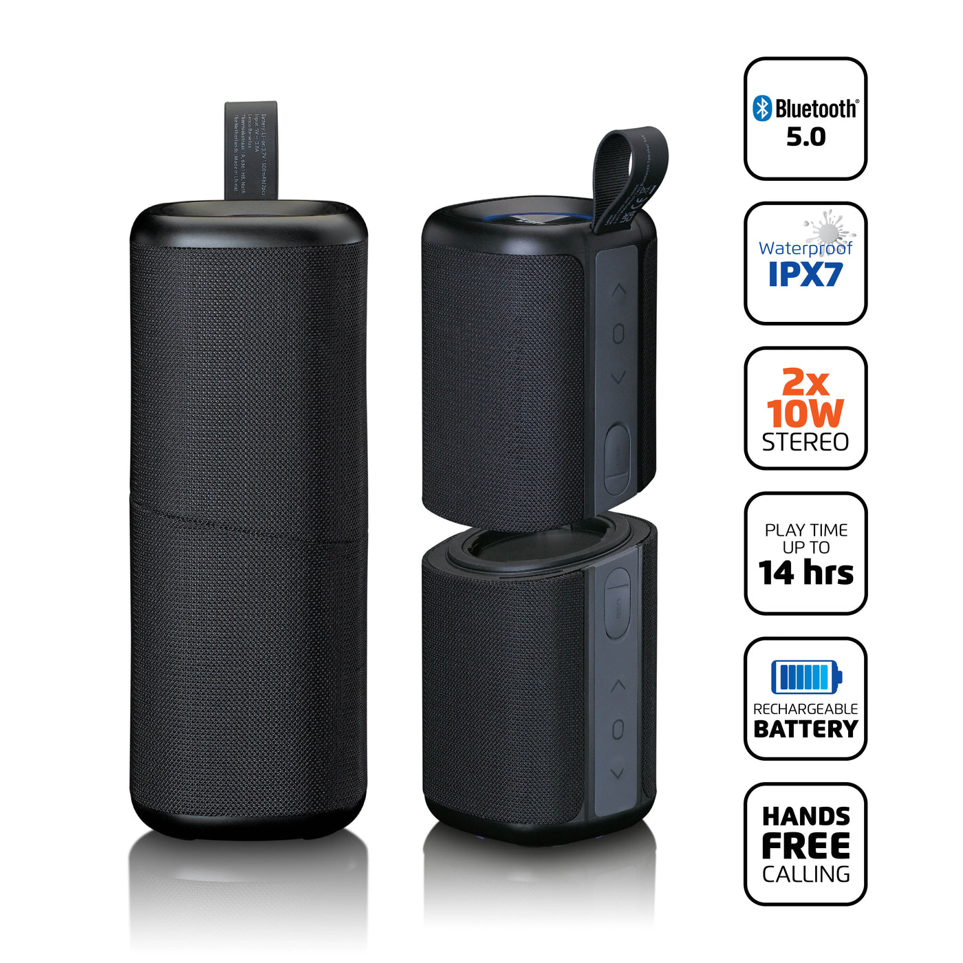 LENCO BTP-400BK - 2 in 1 Bluetooth® speaker – waterproof (IPX7), black