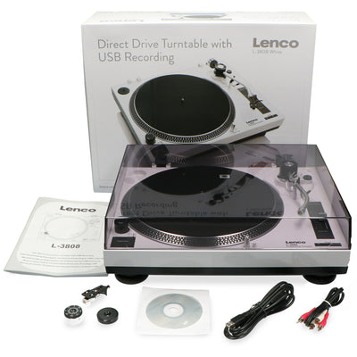 LENCO L-3808 White - Direct drive turntable with USB / PC Encoding - White