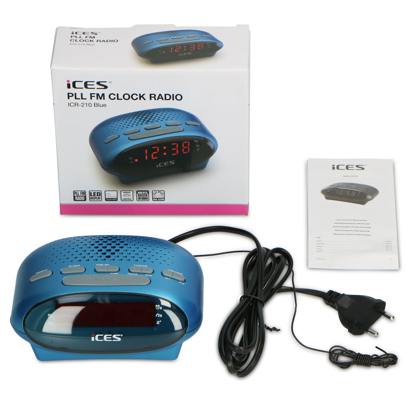 Ices ICR-210 Blue - FM Clock radio