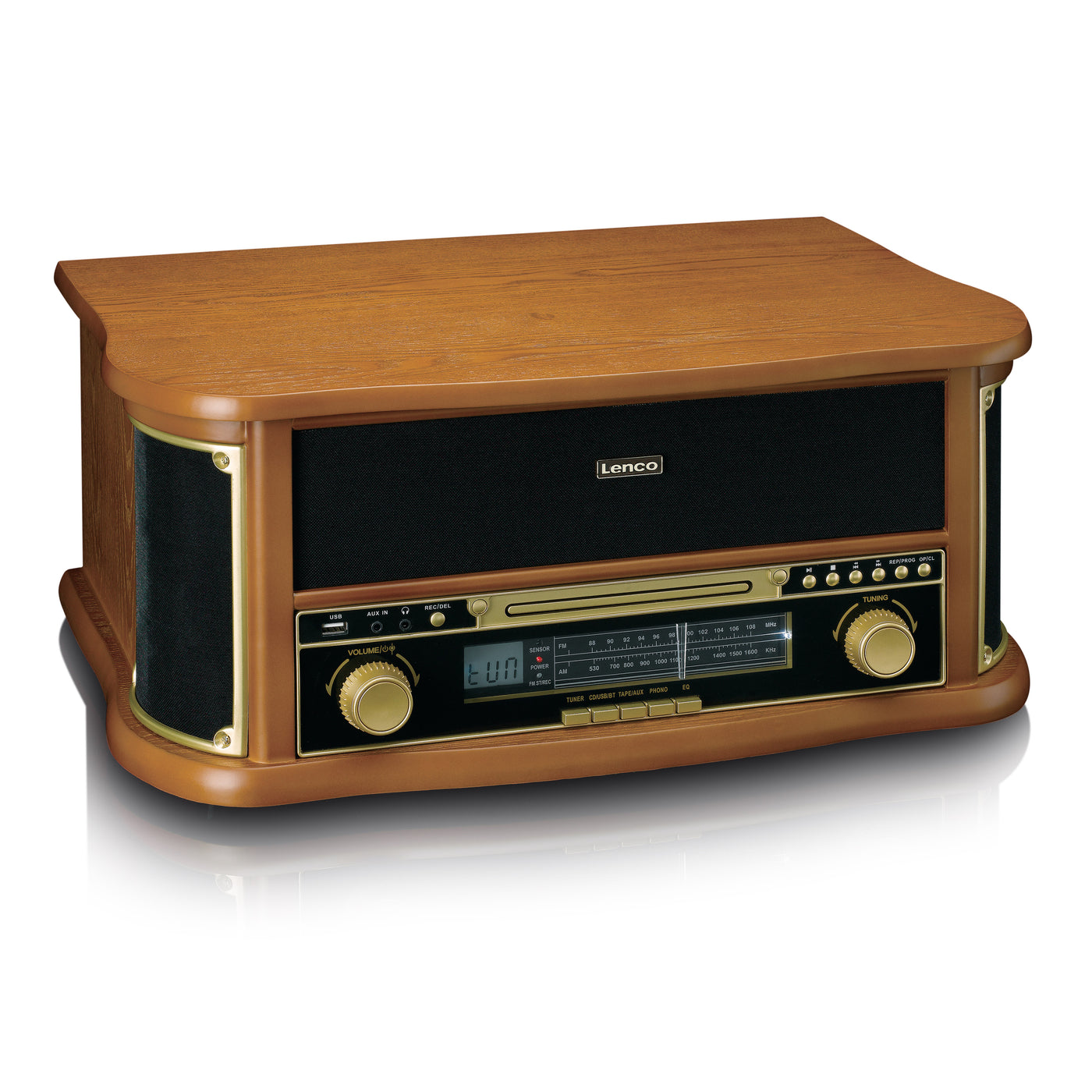 CLASSIC PHONO TCD-2551WD - Drewniany gramofon retro z Bluetooth®, radiem AM/FM, kodowaniem USB, odtwarzaczem CD, odtwarzaczem kasetowym i wbudowanymi głośnikami - Drewno